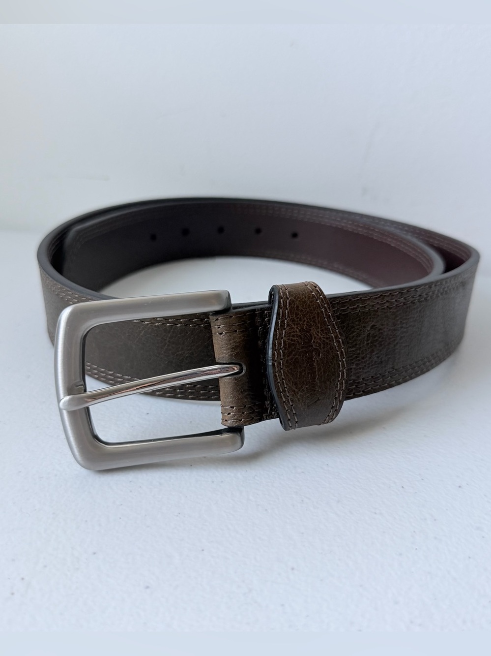 Wrangler Dark Brown American Bison Leather Belt • Silver Buckle 
Size 38
